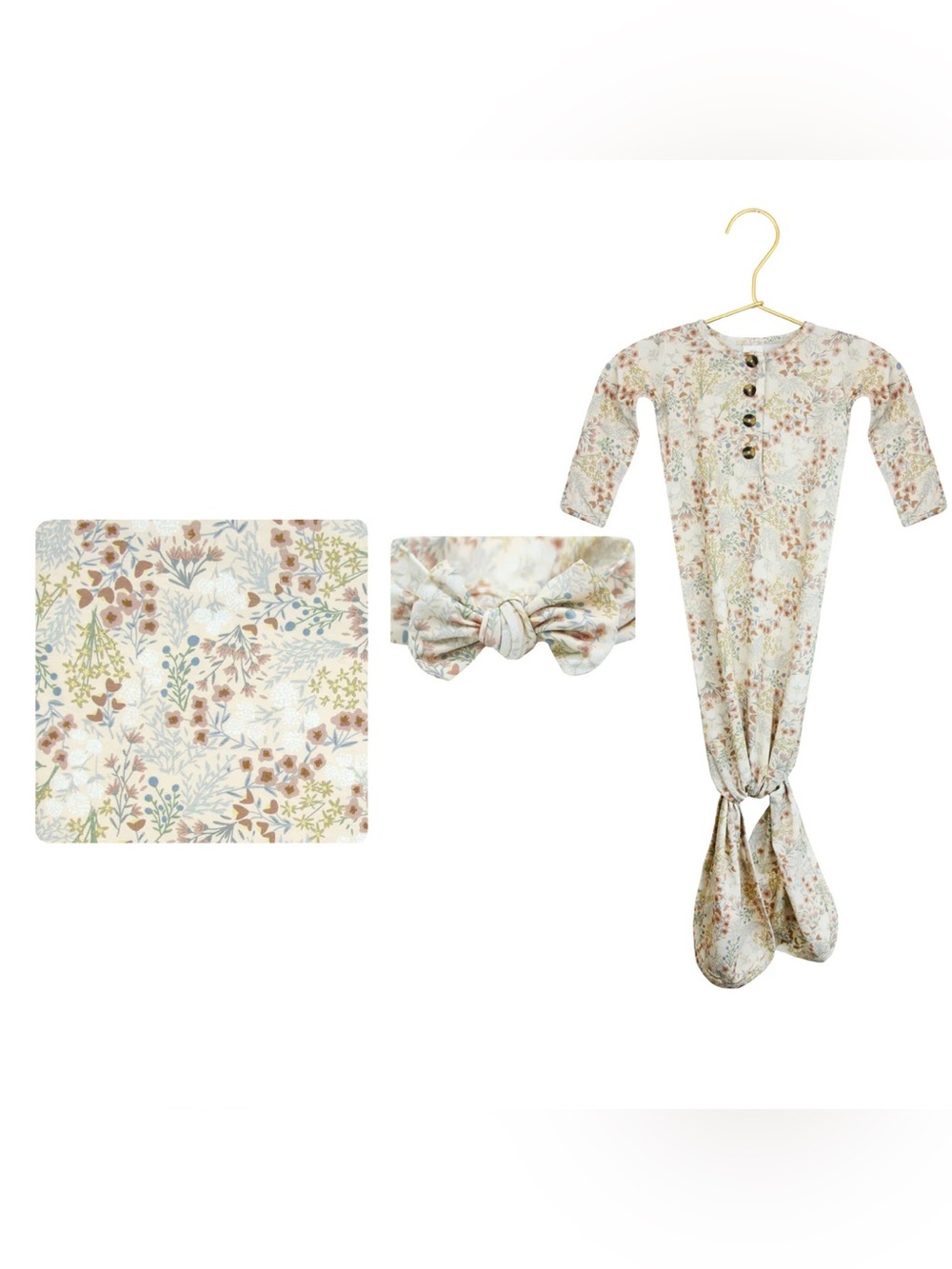 Lou Lou + Co Bundle - Knotted Gown, Headband + Large Swaddle Blanket